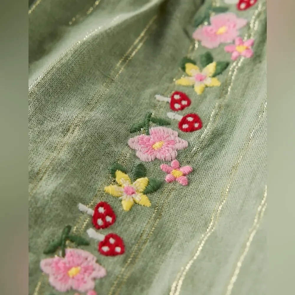 Gymboree Girls Embroidered Floral Dress Fairytale Forest Mushroom Floral Green 6